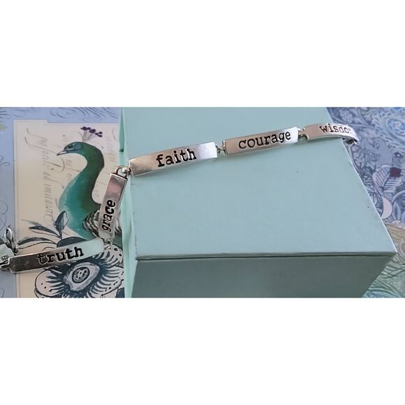 Truth~Grace~Faith~Courage~Wisdom 925 Sterling Silver Link Bracelet - Picture 2 of 11